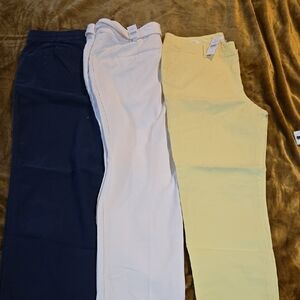 Stylish Women Navy, Cream and Yellow Pants Trio. Get All Three Pair
